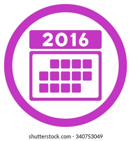 2016 Month Calendar vector icon. Style is flat circled symbol, violet color, rounded angles, white background.