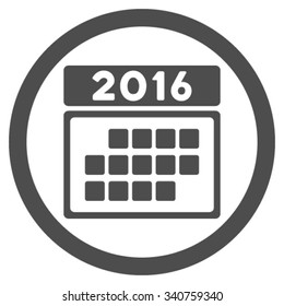 2016 Month Calendar vector icon. Style is flat circled symbol, gray color, rounded angles, white background.