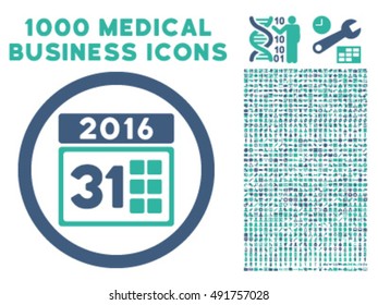 2016 Month icon with 1000 medical commerce cobalt and cyan vector pictograms. Clipart style is flat bicolor symbols, white background.