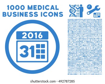 2016 Month icon with 1000 medical business cobalt vector pictographs. Design style is flat symbols, white background.