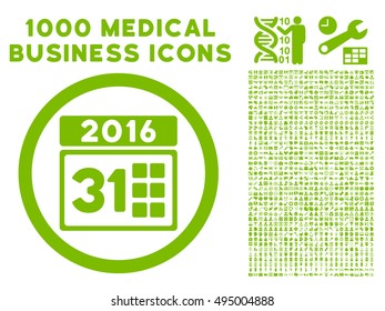 2016 Month icon with 1000 medical commercial eco green vector pictographs. Clipart style is flat symbols, white background.