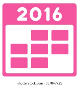2016 Month Organizer vector icon. Style is flat symbol, pink color, rounded angles, white background.