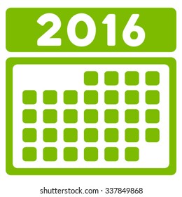 2016 Month Organizer vector icon. Style is flat symbol, eco green color, rounded angles, white background.