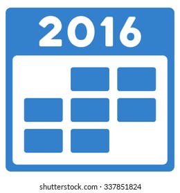 2016 Month Organizer vector icon. Style is flat symbol, cobalt color, rounded angles, white background.