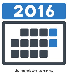 2016 Month Organizer vector icon. Style is bicolor flat symbol, smooth blue colors, rounded angles, white background.