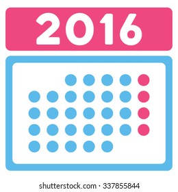 2016 Month Organizer vector icon. Style is bicolor flat symbol, pink and blue colors, rounded angles, white background.