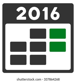2016 Month Organizer vector icon. Style is bicolor flat symbol, green and gray colors, rounded angles, white background.
