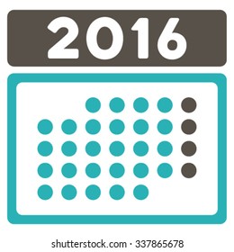 2016 Month Organizer vector icon. Style is bicolor flat symbol, grey and cyan colors, rounded angles, white background.