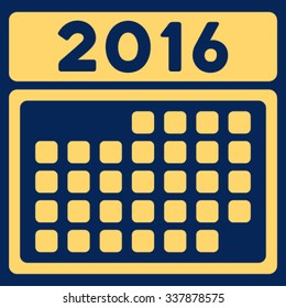 2016 Month Organizer vector icon. Style is flat symbol, yellow color, rounded angles, blue background.
