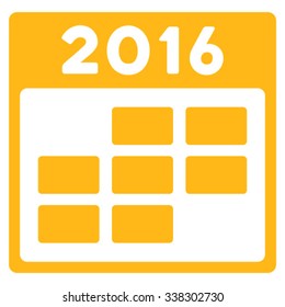 2016 Month Organizer vector icon. Style is flat symbol, yellow color, rounded angles, white background.