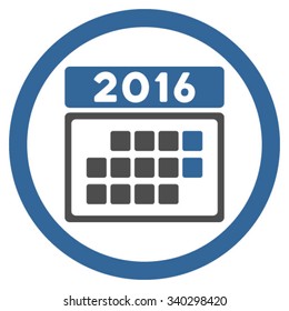 2016 Month Organizer vector icon. Style is bicolor flat circled symbol, cobalt and gray colors, rounded angles, white background.