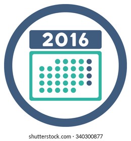 2016 Month Organizer vector icon. Style is bicolor flat circled symbol, cobalt and cyan colors, rounded angles, white background.