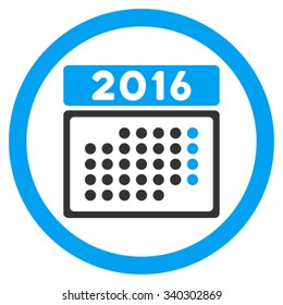 2016 Month Organizer vector icon. Style is bicolor flat circled symbol, blue and gray colors, rounded angles, white background.