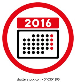 2016 Month Organizer vector icon. Style is bicolor flat circled symbol, intensive red and black colors, rounded angles, white background.
