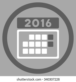 2016 Month Organizer vector icon. Style is bicolor flat circled symbol, dark gray and white colors, rounded angles, silver background.