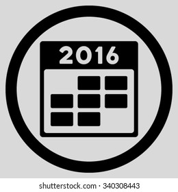 2016 Month Organizer vector icon. Style is flat circled symbol, black color, rounded angles, light gray background.
