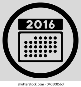 2016 Month Organizer vector icon. Style is flat circled symbol, black color, rounded angles, light gray background.