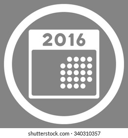 2016 Month Organizer vector icon. Style is flat circled symbol, white color, rounded angles, gray background.