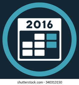 2016 Month Organizer vector icon. Style is bicolor flat circled symbol, blue and white colors, rounded angles, dark blue background.