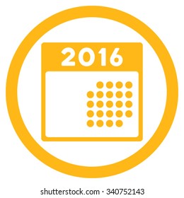 2016 Month Organizer vector icon. Style is flat circled symbol, yellow color, rounded angles, white background.
