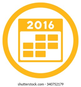 2016 Month Organizer vector icon. Style is flat circled symbol, yellow color, rounded angles, white background.