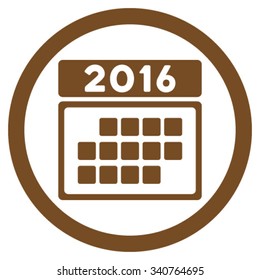 2016 Month Organizer vector icon. Style is flat circled symbol, brown color, rounded angles, white background.
