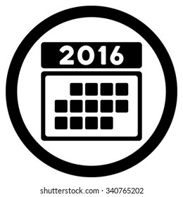 2016 Month Organizer vector icon. Style is flat circled symbol, black color, rounded angles, white background.