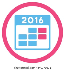 2016 Month Organizer vector icon. Style is bicolor flat circled symbol, pink and blue colors, rounded angles, white background.