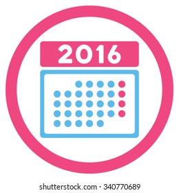 2016 Month Organizer vector icon. Style is bicolor flat circled symbol, pink and blue colors, rounded angles, white background.