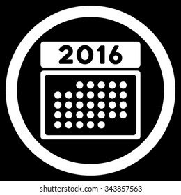 2016 Month Organizer vector icon. Style is flat circled symbol, white color, rounded angles, black background.