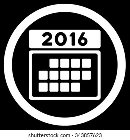 2016 Month Organizer vector icon. Style is flat circled symbol, white color, rounded angles, black background.