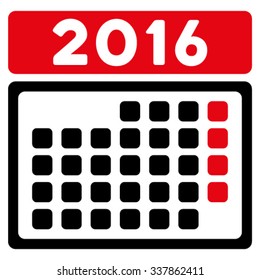 2016 Month Plan vector icon. Style is bicolor flat symbol, intensive red and black colors, rounded angles, white background.