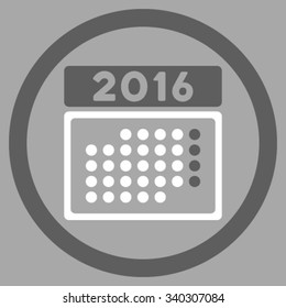2016 Month Plan vector icon. Style is bicolor flat circled symbol, dark gray and white colors, rounded angles, silver background.