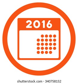 2016 Month Plan vector icon. Style is flat circled symbol, orange color, rounded angles, white background.