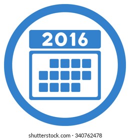 2016 Month Plan vector icon. Style is flat circled symbol, cobalt color, rounded angles, white background.