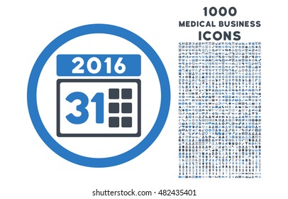 2016 Month rounded vector bicolor icon with 1000 medical business icons. Set style is flat pictograms, smooth blue colors, white background.