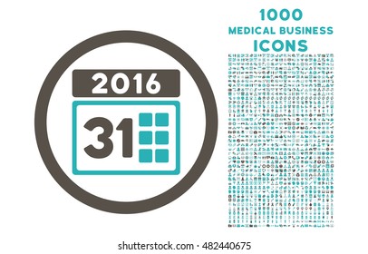 2016 Month rounded vector bicolor icon with 1000 medical business icons. Set style is flat pictograms, grey and cyan colors, white background.
