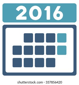 2016 Month Syllabus vector icon. Style is bicolor flat symbol, cyan and blue colors, rounded angles, white background.