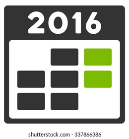 2016 Month Syllabus vector icon. Style is bicolor flat symbol, eco green and gray colors, rounded angles, white background.