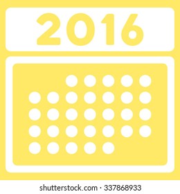 2016 Month Syllabus vector icon. Style is flat symbol, white color, rounded angles, yellow background.