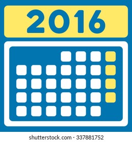 2016 Month Syllabus vector icon. Style is bicolor flat symbol, yellow and white colors, rounded angles, blue background.