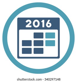 2016 Month Syllabus vector icon. Style is bicolor flat circled symbol, cyan and blue colors, rounded angles, white background.