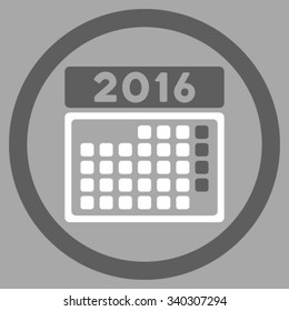 2016 Month Syllabus vector icon. Style is bicolor flat circled symbol, dark gray and white colors, rounded angles, silver background.