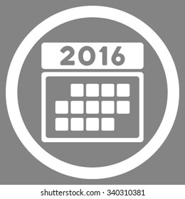 2016 Month Syllabus vector icon. Style is flat circled symbol, white color, rounded angles, gray background.