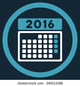 2016 Month Syllabus vector icon. Style is bicolor flat circled symbol, blue and white colors, rounded angles, dark blue background.