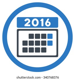 2016 Month Syllabus vector icon. Style is bicolor flat circled symbol, smooth blue colors, rounded angles, white background.