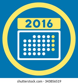 2016 Month Syllabus vector icon. Style is bicolor flat circled symbol, yellow and white colors, rounded angles, blue background.