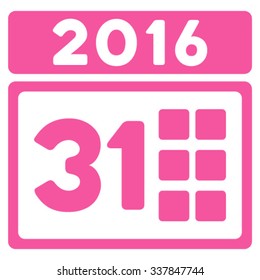2016 Month vector icon. Style is flat symbol, pink color, rounded angles, white background.
