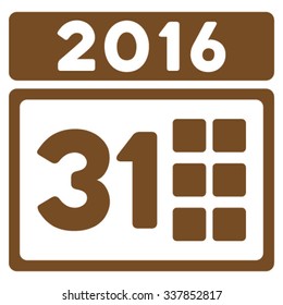 2016 Month vector icon. Style is flat symbol, brown color, rounded angles, white background.