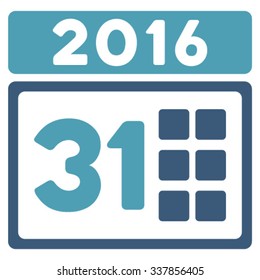 2016 Month vector icon. Style is bicolor flat symbol, cyan and blue colors, rounded angles, white background.